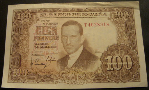 1953 100 Pesetas Note - Spain