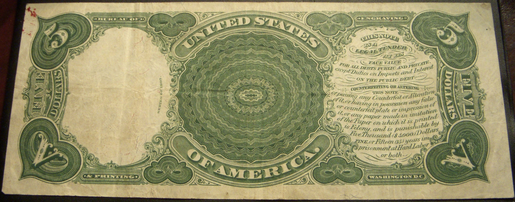1907 $5 United States Note - FR# 91