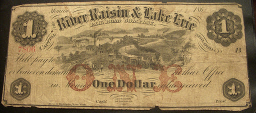 1863 $1 Riber Raisin & Lake Erie Railroad Co. Obsolete Note
