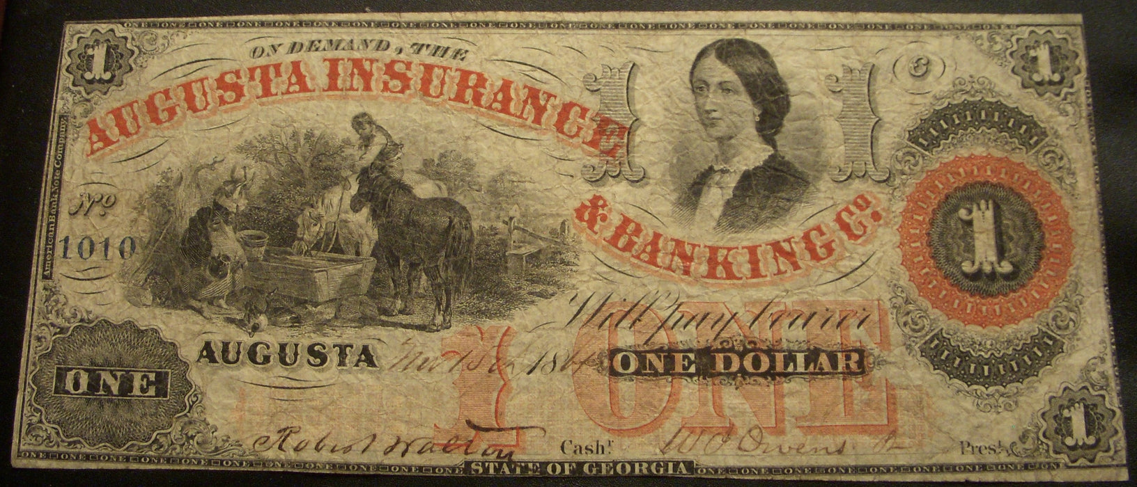 1861 $1 Augusta Insurance & Banking Co. GA Obsolete Note