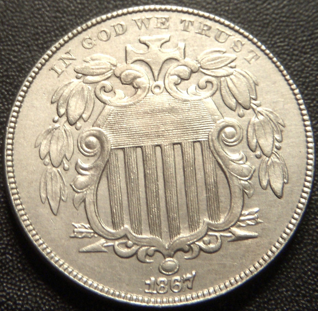 1867 Shield Nickel - With Rays AU+