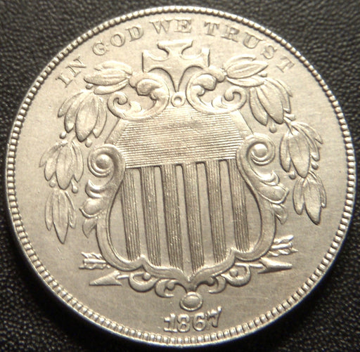 1867 Shield Nickel - With Rays AU+