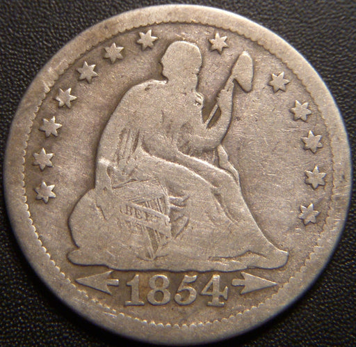 1854-O Seated Quarter - Huge O Very Good