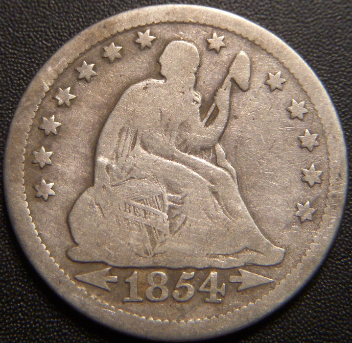 1854-O Seated Quarter - Huge O Very Good