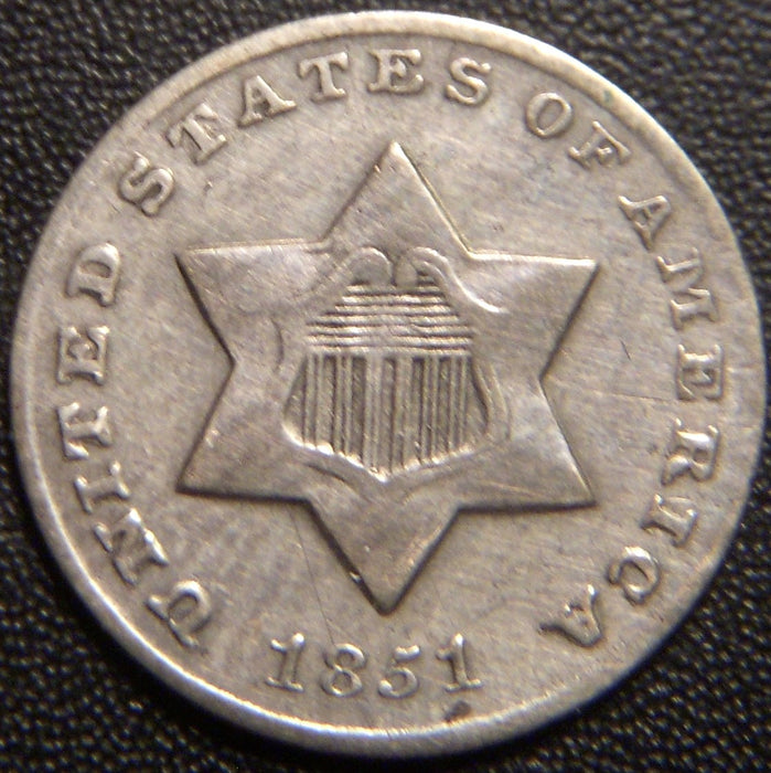 1851-O Silver Three Cent - Very Fine