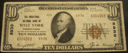 1929 $10 National Bank Note - West York, PA Bank# 8938 Type 2