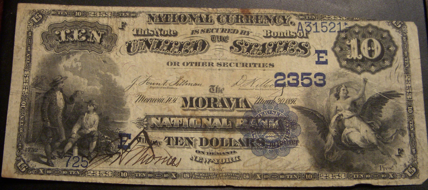 1882 DB $10 National Currency - Moravia NY, Bank# 2353