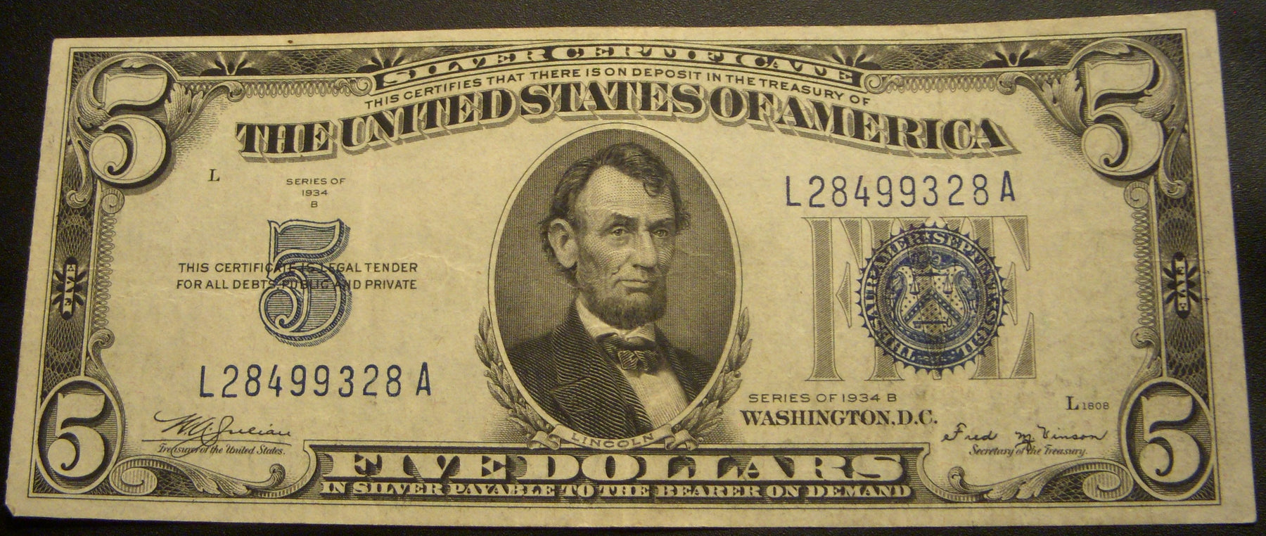 1934B $5 Silver Certificate - FR# 1652