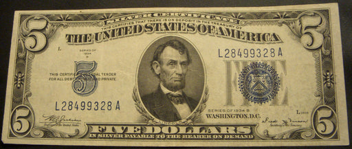 1934B $5 Silver Certificate - FR# 1652