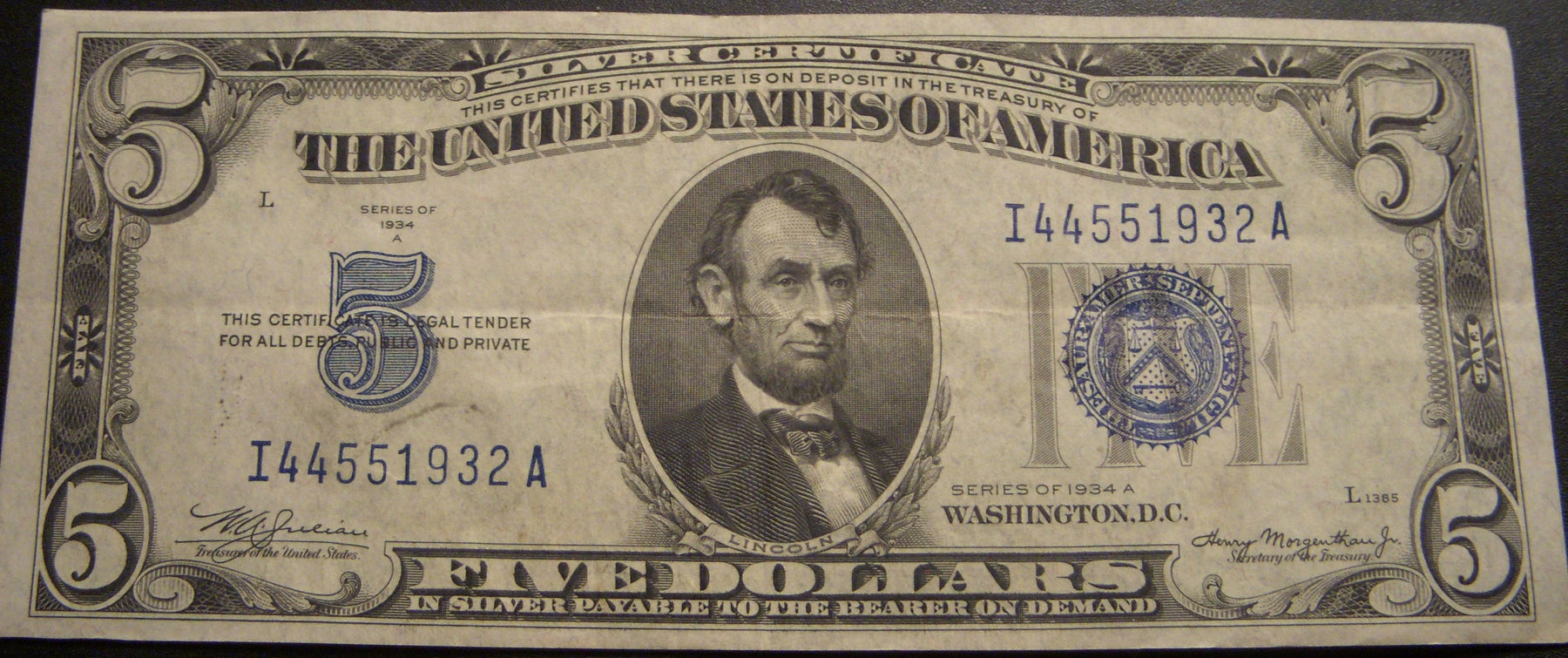 1934A $5 Silver Certificate - FR# 1651