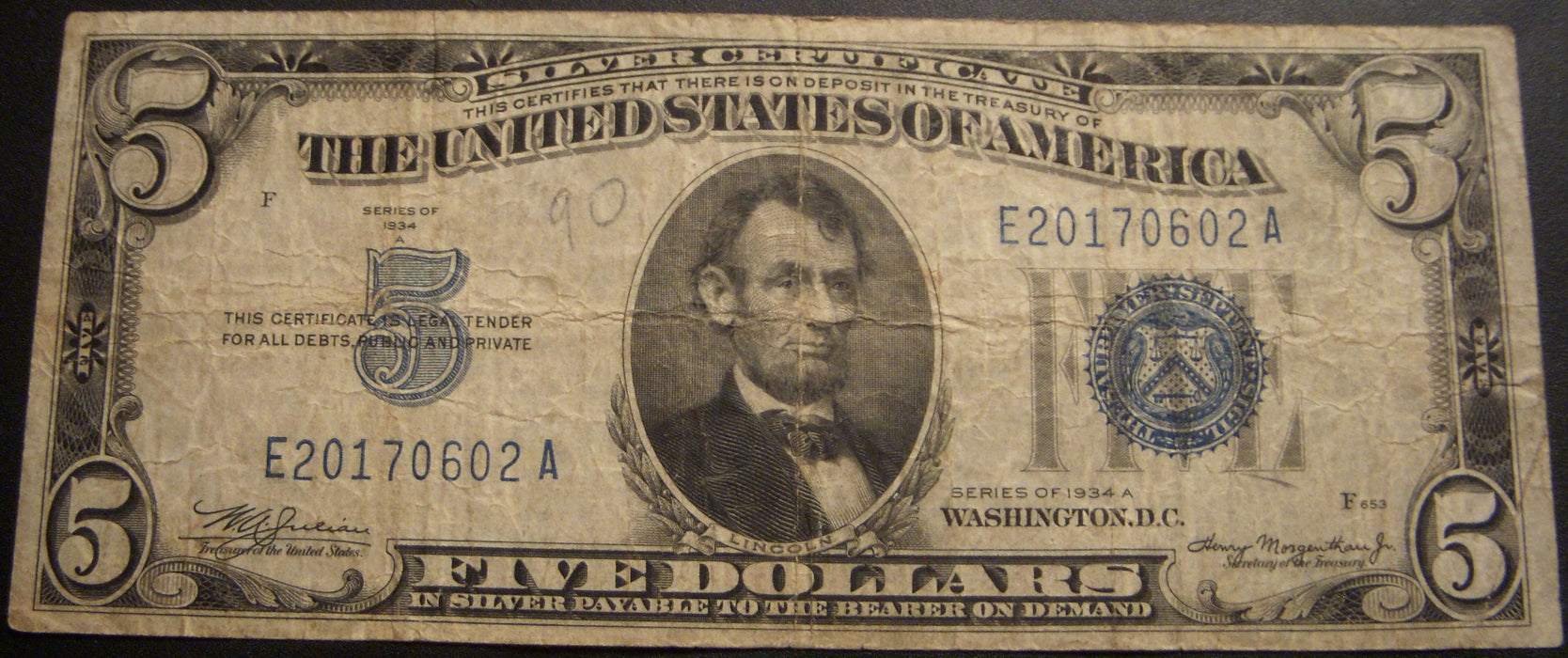 1934A $5 Silver Certificate - FR# 1651