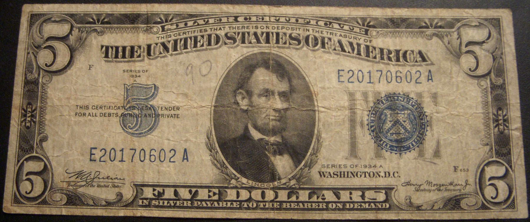 1934A $5 Silver Certificate - FR# 1651