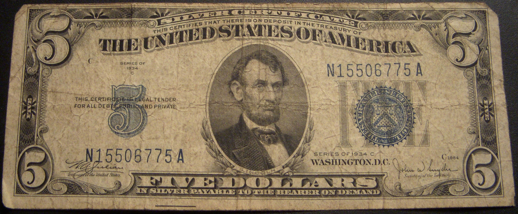 1934C $5 Silver Certificate - FR# 1653
