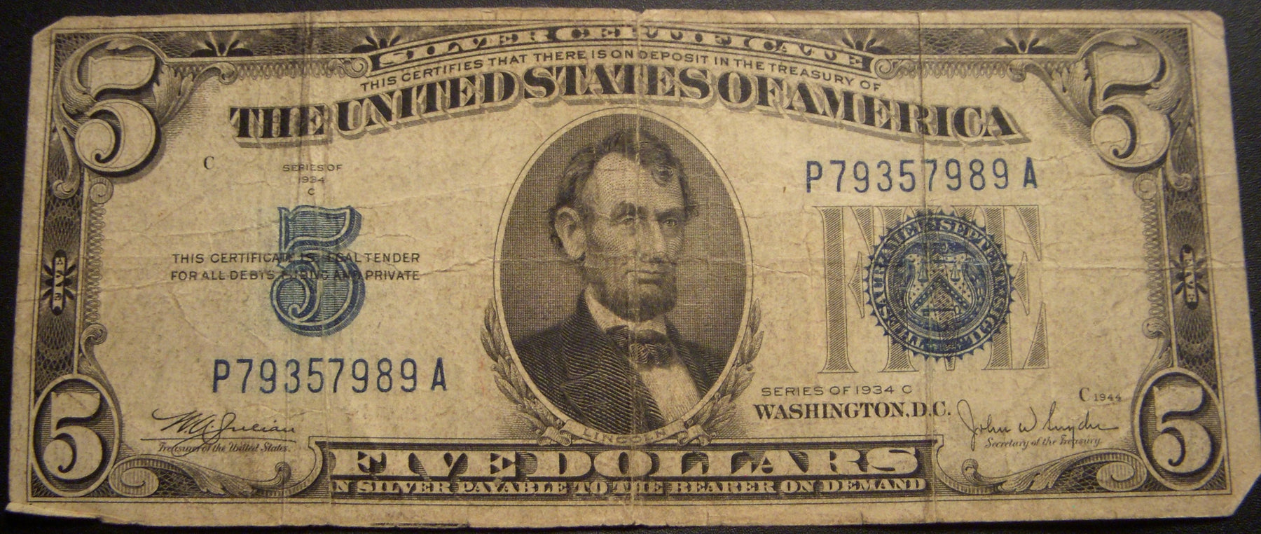 1934C $5 Silver Certificate - FR# 1653