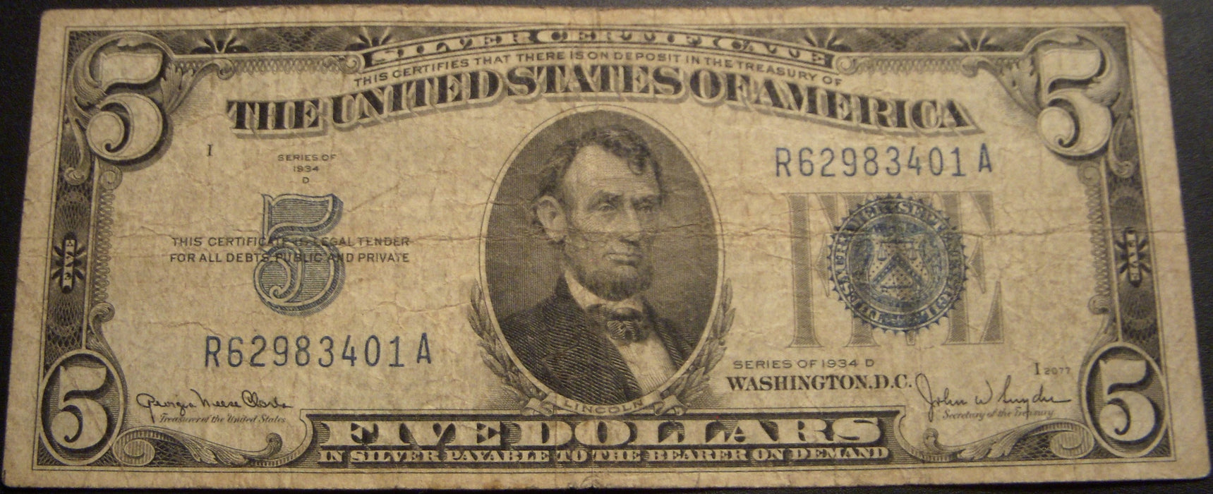 1934D $5 Silver Certificate - FR# 1654