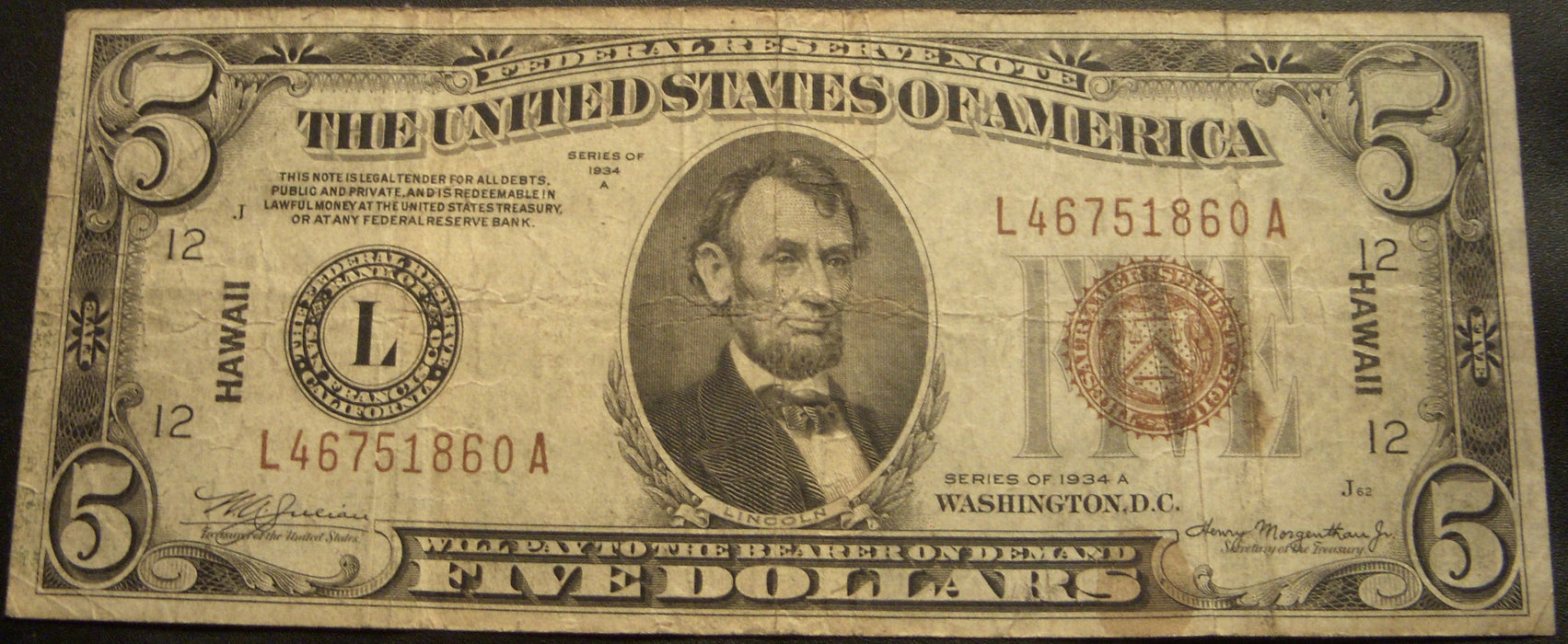 1934A Hawaii $5 Federal Reserve Note - FR# 2302