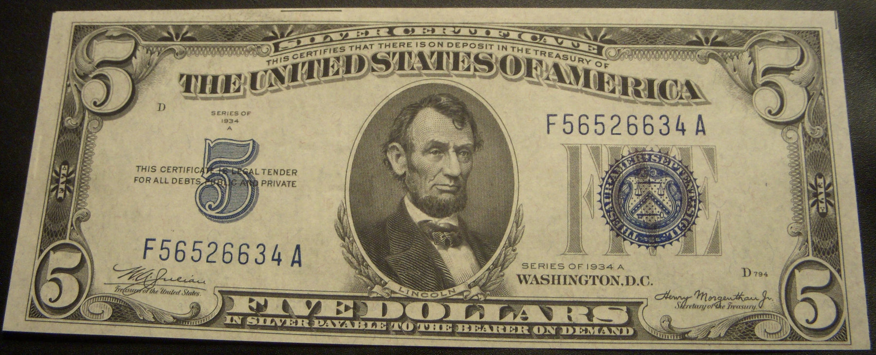 1934A $5 Silver Certificate - FR# 1650