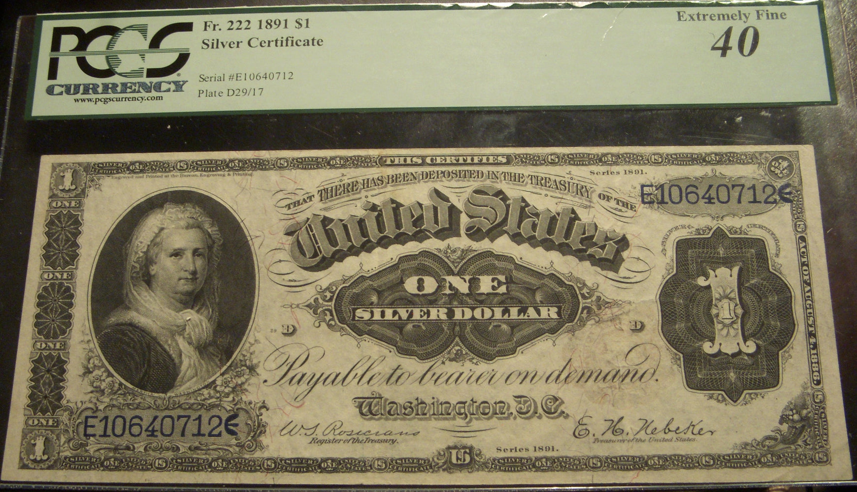 1891 $1 Silver Certificate - PCGS EF 40 FR# 222