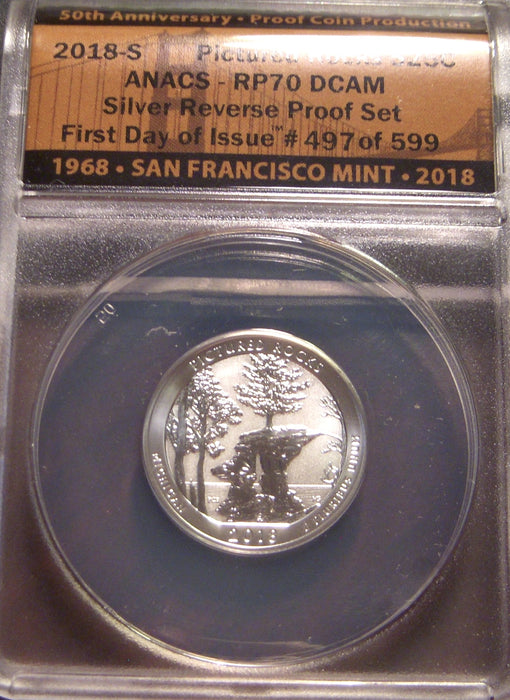 2018-S Picture Rock Quarter - ANACS Silver Reverse Proof PF 70 DCAM