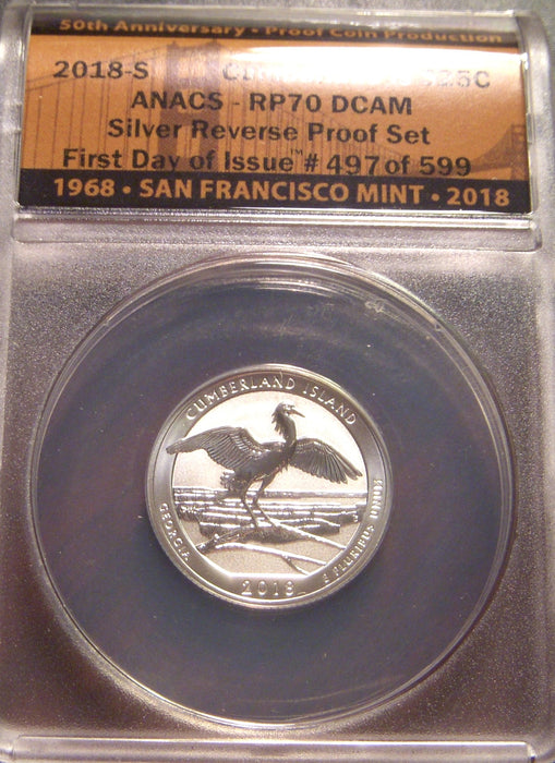 2018-S Cumberland Island Quarter - ANACS Silver Reverse Proof PF 70 DCAM