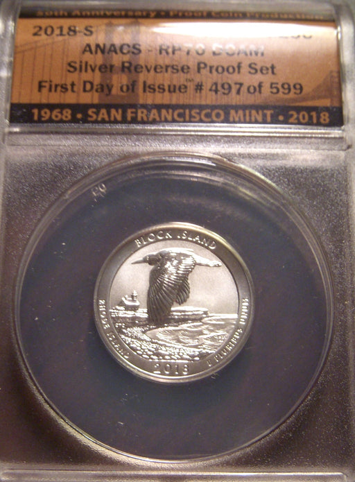 2018-S Block Island Quarter - ANACS Silver Reverse Proof PF 70 DCAM