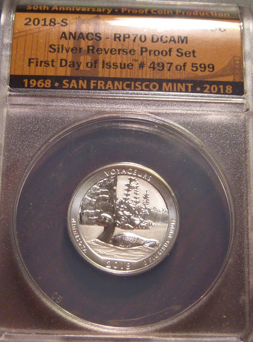 2018-S Voyageurs Quarter - ANACS Silver Reverse Proof PF 70 DCAM