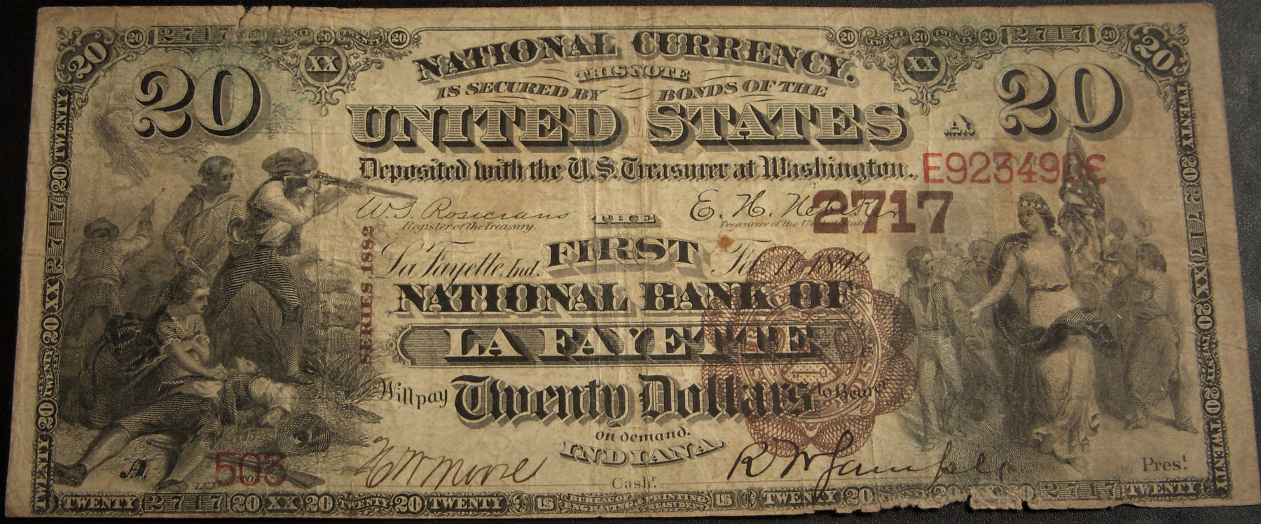 1882BB $20 National Bank Note - First National Lafayette, IN Bank# 2717