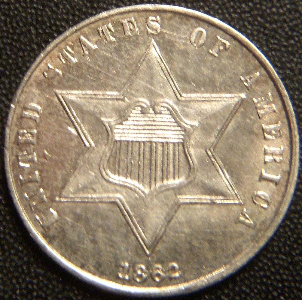 1862 Silver Three Cent - AU+