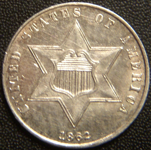 1862 Silver Three Cent - AU+