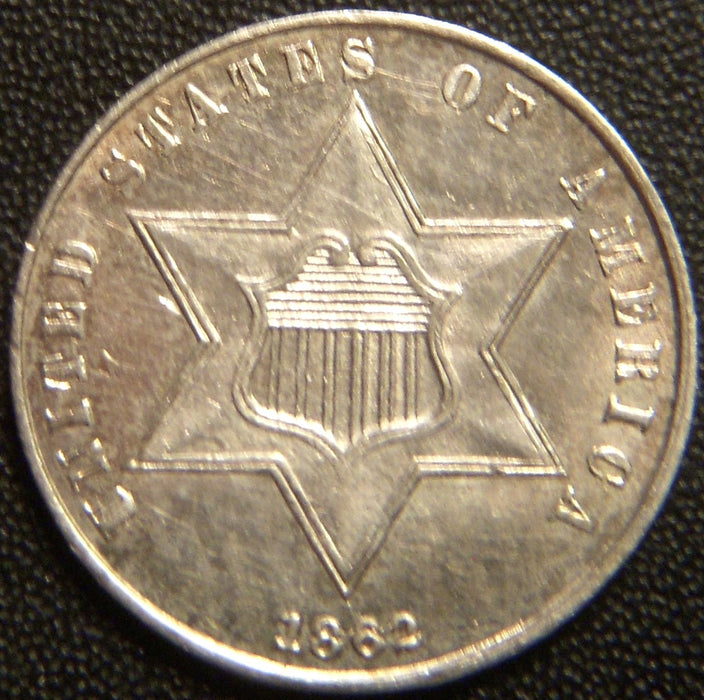 1862 Silver Three Cent - AU+