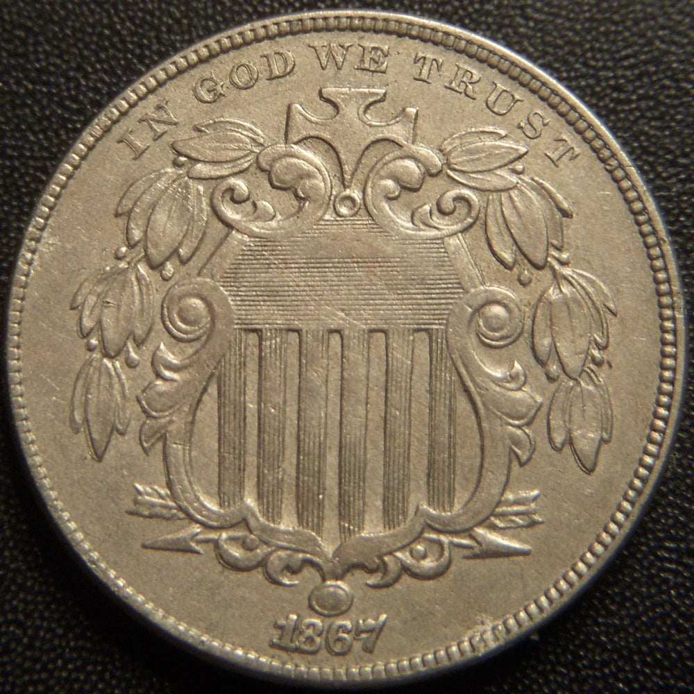 1867 Shield Nickel - No Rays AU