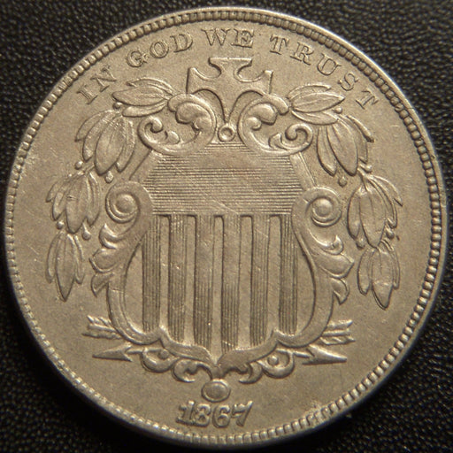 1867 Shield Nickel - No Rays AU