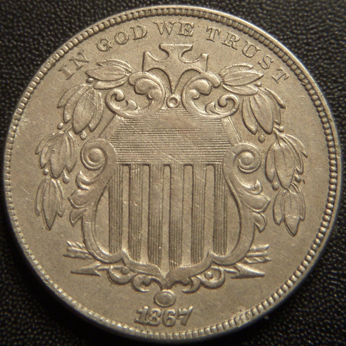 1867 Shield Nickel - No Rays AU