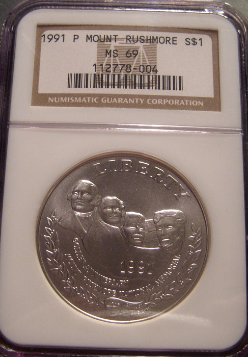 1991-P Mount Rushmore Uncirculated Silver Dollar - NGC MS 69