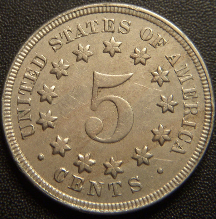 1867 Shield Nickel - No Rays AU