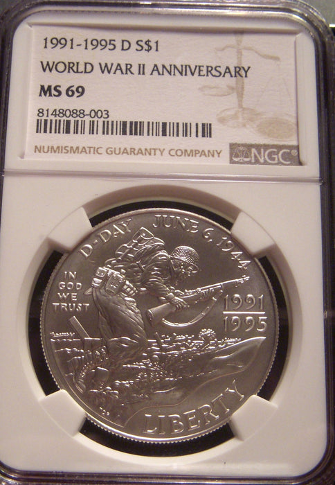 1991-1995 - D World War II Uncirculated Silver Dollar - NGC MS 69