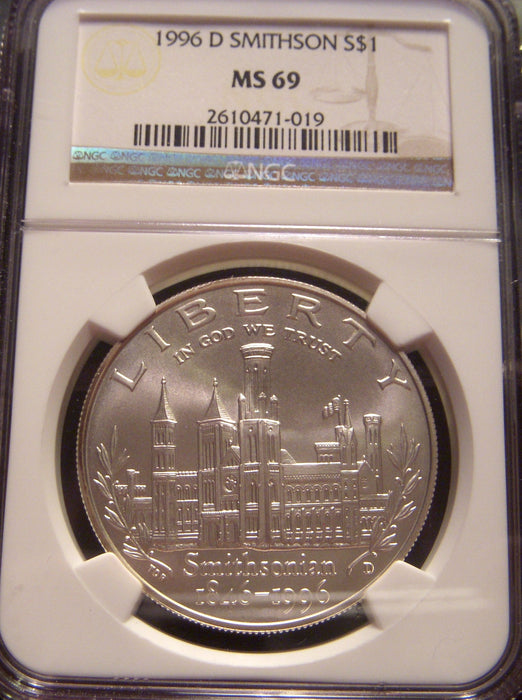 1996-D Smithsonian Uncirculated Silver Dollar - NGC MS 69