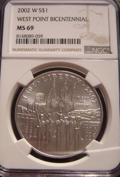 2002-W West Point Uncirculated Silver Dollar - NGC MS 69