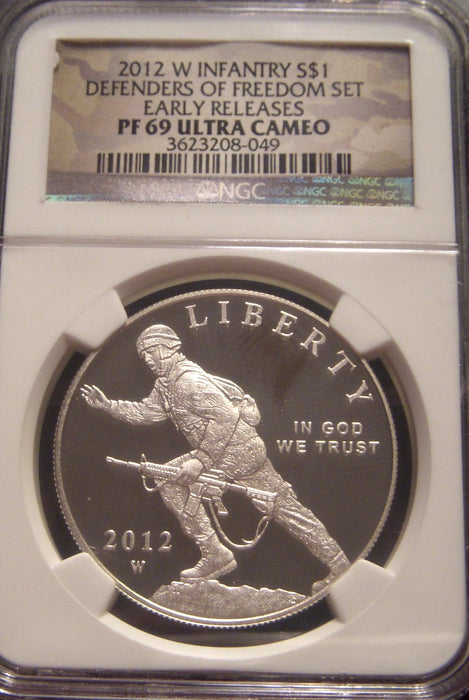 2012-W Infantry Proof Silver Dollar - NGC PF69 Ultra Cameo