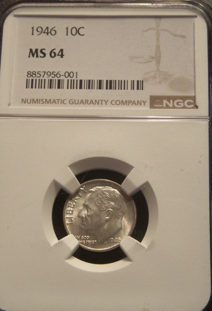 1946 Roosevelt Dime - NGC MS 64