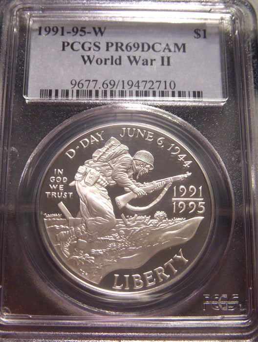 1991-1995 - W World War II Proof Silver Dollar - PCGS PF69DCAM
