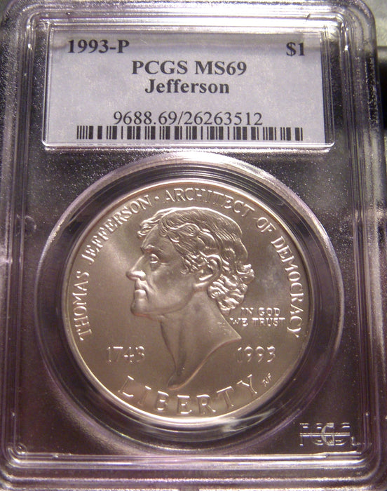 1993-P Jefferson Uncirculated Silver Dollar - PCGS MS 69