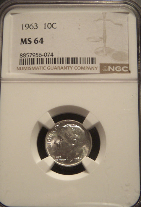 1963 Roosevelt Dime - NGC MS 64