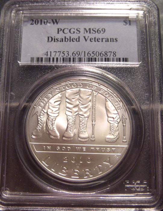 2010-W Disabled Veterans Uncirculated Silver Dollar - PCGS MS 69