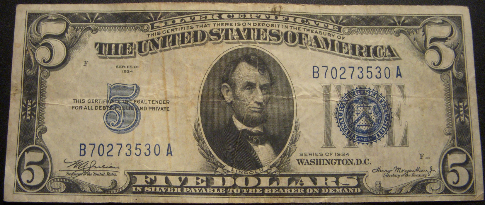1934 $5 Silver Certificate - FR# 1650