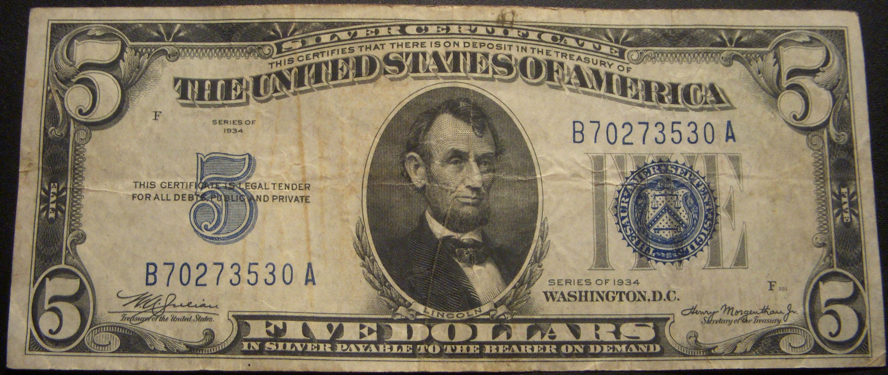 1934 $5 Silver Certificate - FR# 1650