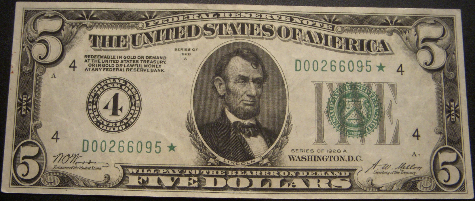 1928A (4) $5 Federal Reserve Note - FR# 1951D* STAR Note