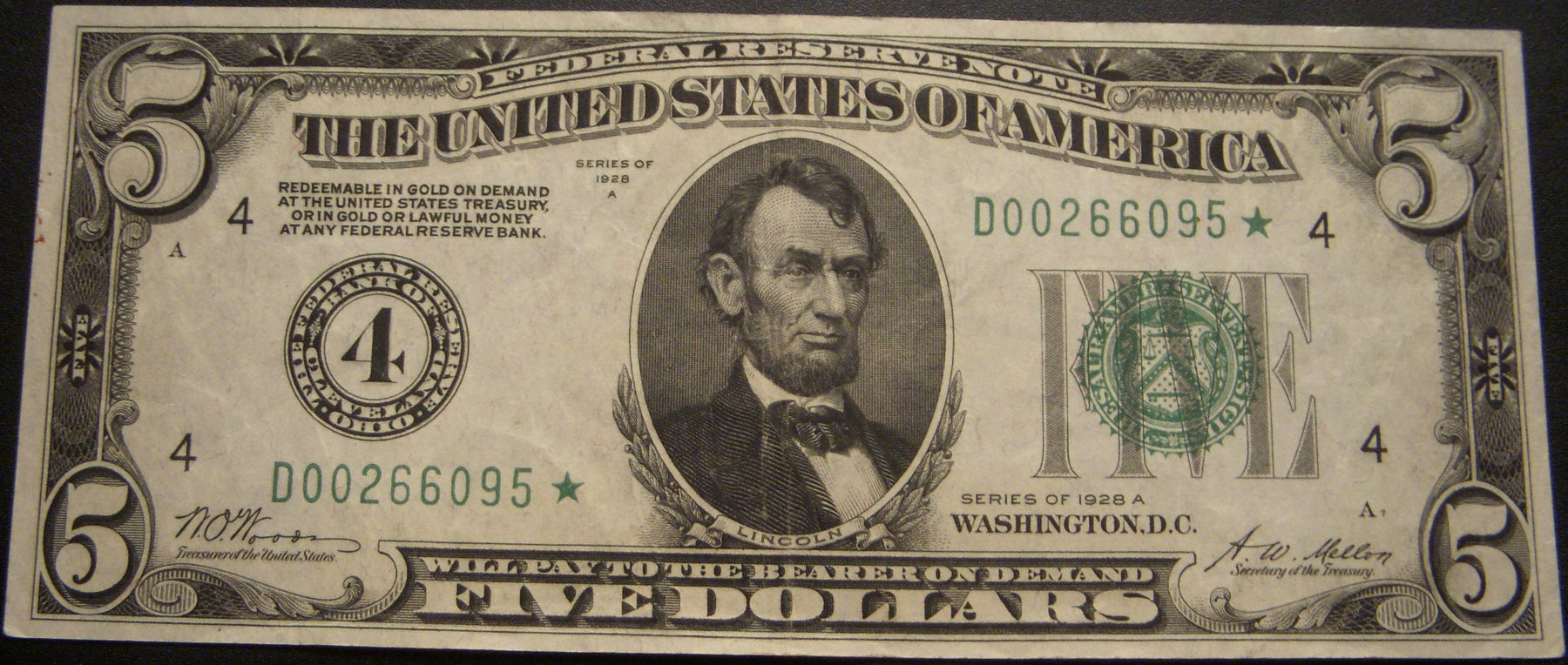 1928A (4) $5 Federal Reserve Note - FR# 1951D* STAR Note