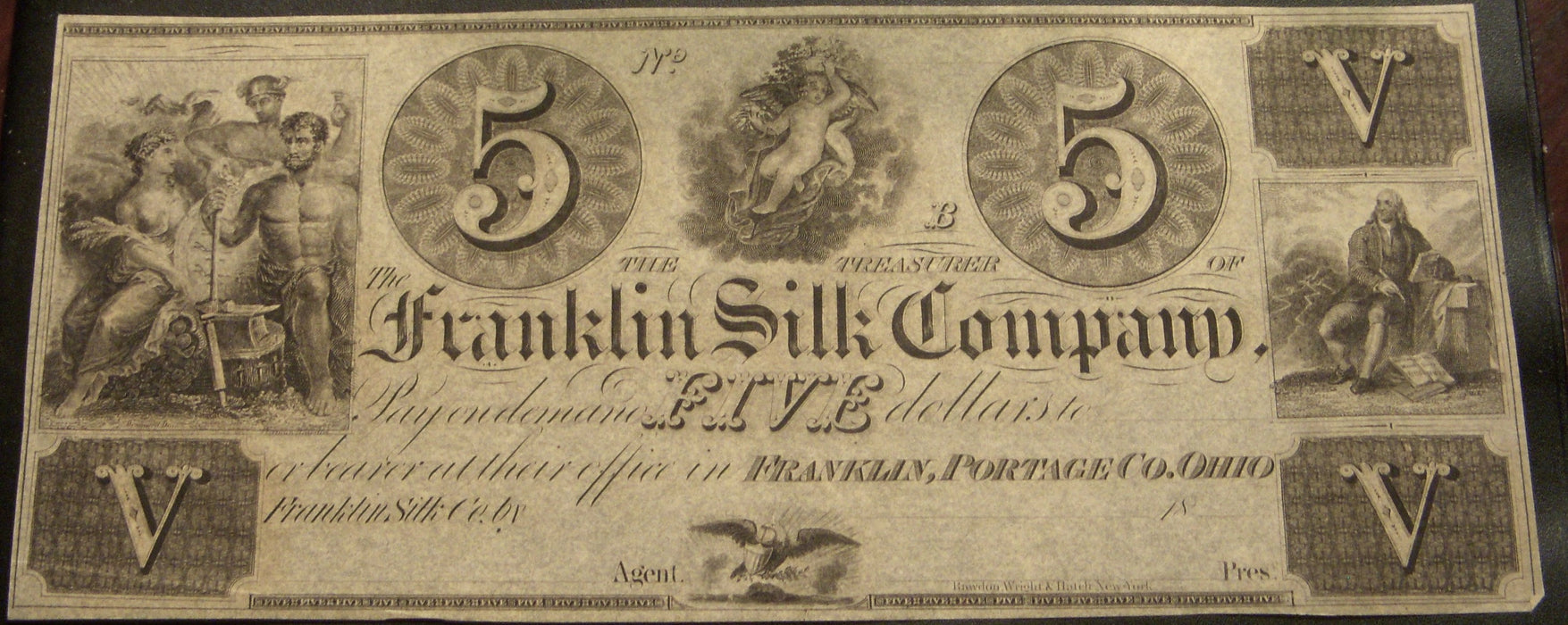 $5 Franklin Silk Co. Portage, OH Obsolete Note