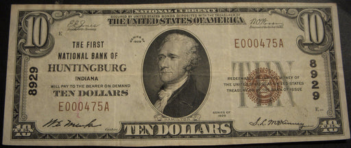 1929 $10 National Bank Note - Huntington, IN Bank# 8929
